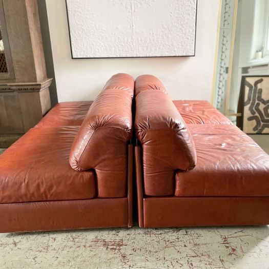 A Set of Four 1970's Italian Modular Leather Lounge Chair Sofas