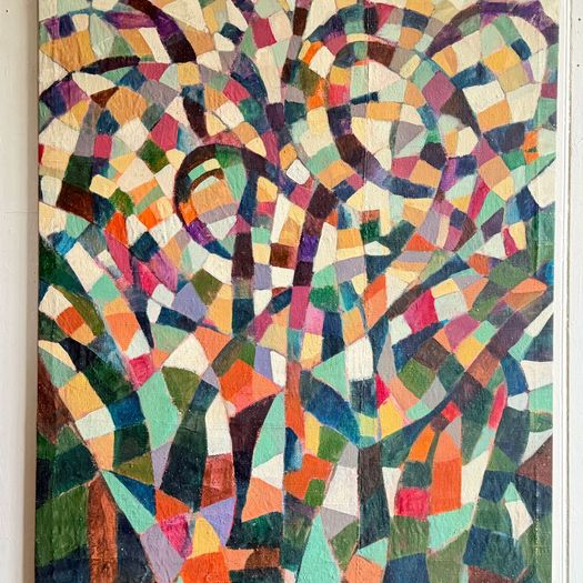 A 1970's Multicolour Italian Geometric Oil on Canvas Abstract