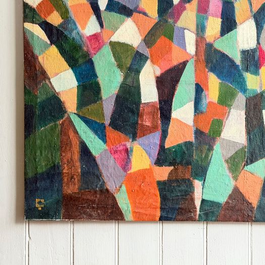 A 1970's Multicolour Italian Geometric Oil on Canvas Abstract