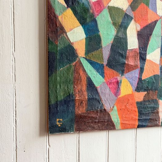 A 1970's Multicolour Italian Geometric Oil on Canvas Abstract