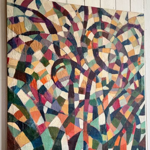A 1970's Multicolour Italian Geometric Oil on Canvas Abstract