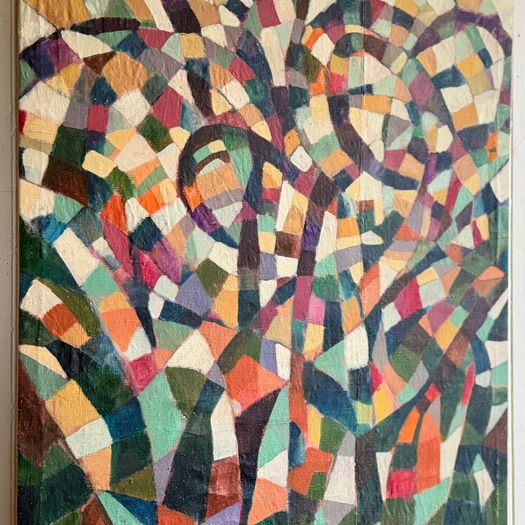A 1970's Multicolour Italian Geometric Oil on Canvas Abstract
