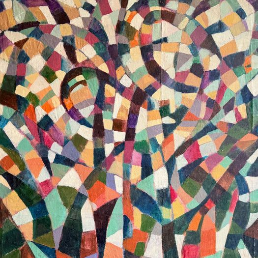 A 1970's Multicolour Italian Geometric Oil on Canvas Abstract