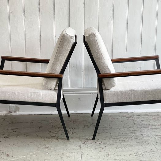 Two Pairs of 1970's American Black Metal Armchairs