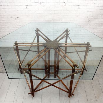 A 1960’s John Wisner for Ficks Reed Bamboo, Brass & Glass Hexagonal Dining Table
