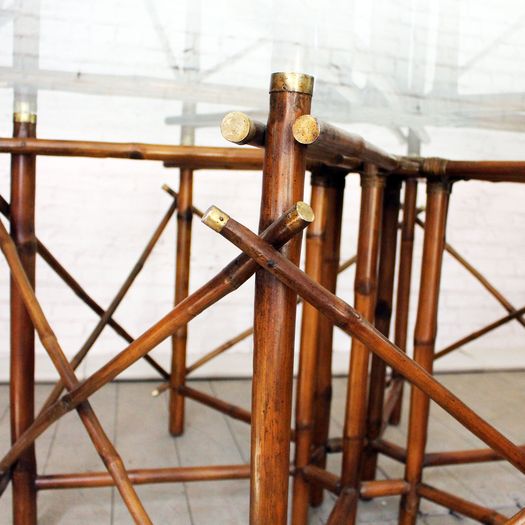 A 1960’s John Wisner for Ficks Reed Bamboo, Brass & Glass Hexagonal Dining Table