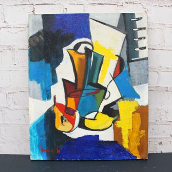 A 1970's French Abstract Oil on Canvas Still Life