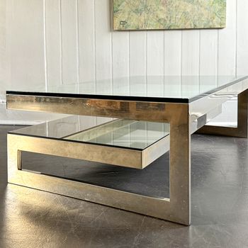 A 1970's Glass Topped Coffee Table with Gold Plating by Belgo