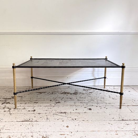 A 1970's French Brass & Chinoiserie Tole Topped Coffee Table