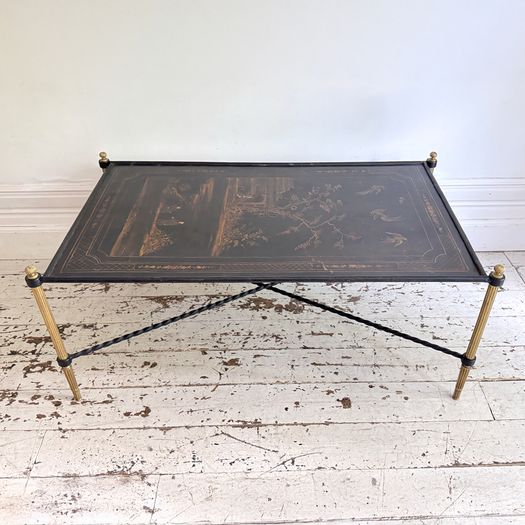 A 1970's French Brass & Chinoiserie Tole Topped Coffee Table