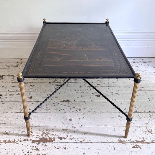 A 1970's French Brass & Chinoiserie Tole Topped Coffee Table