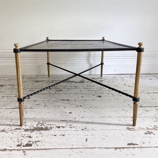 A 1970's French Brass & Chinoiserie Tole Topped Coffee Table