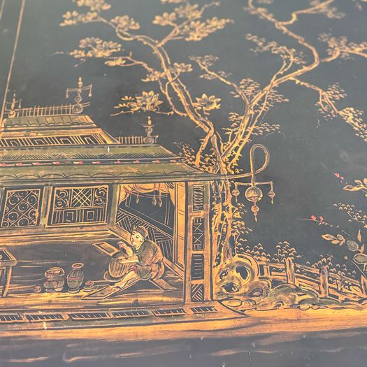 A 1970's French Brass & Chinoiserie Tole Topped Coffee Table