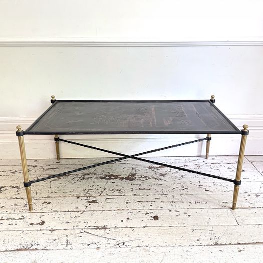 A 1970's French Brass & Chinoiserie Tole Topped Coffee Table