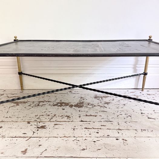 A 1970's French Brass & Chinoiserie Tole Topped Coffee Table