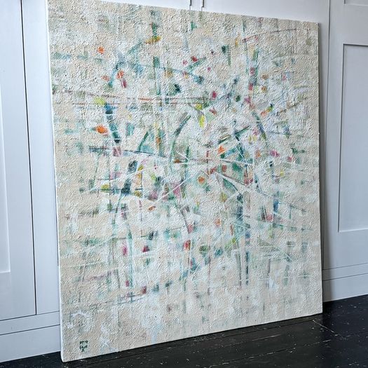 A Large 1970's Pastel Tone Abstract Oil on Canvas from Florence School of Art