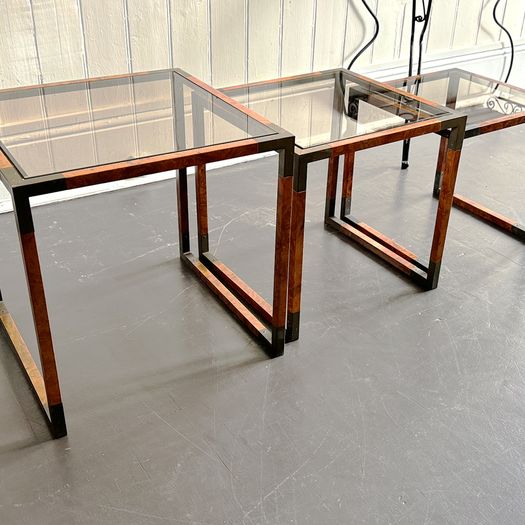 A Nest of 1970's Italian Tables with Burr Walnut & Brass Frames