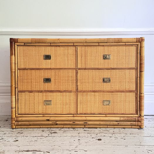 A 1970's Vivai Del Sud Italian Rattan & Bamboo Six Drawer Sideboard