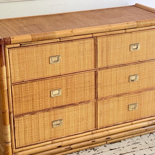 A 1970's Vivai Del Sud Italian Rattan & Bamboo Six Drawer Sideboard