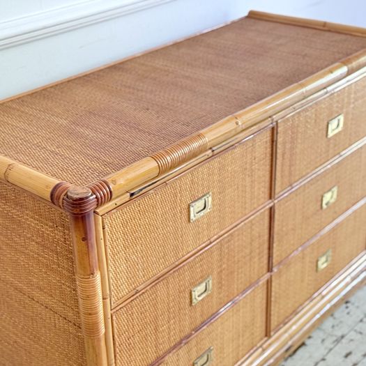 A 1970's Vivai Del Sud Italian Rattan & Bamboo Six Drawer Sideboard