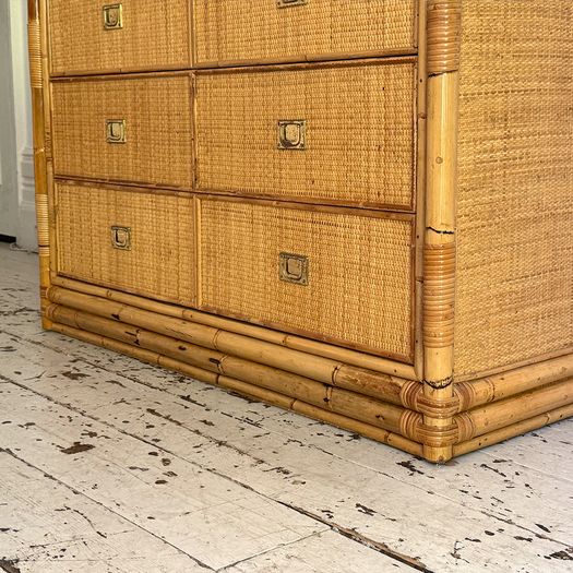 A 1970's Vivai Del Sud Italian Rattan & Bamboo Six Drawer Sideboard