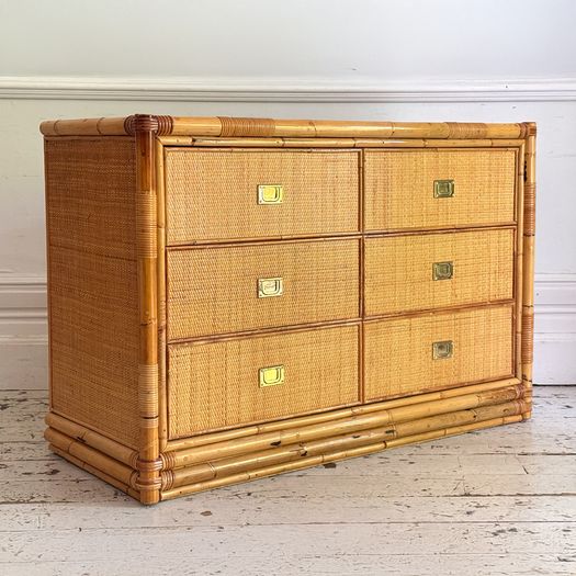 A 1970's Vivai Del Sud Italian Rattan & Bamboo Six Drawer Sideboard