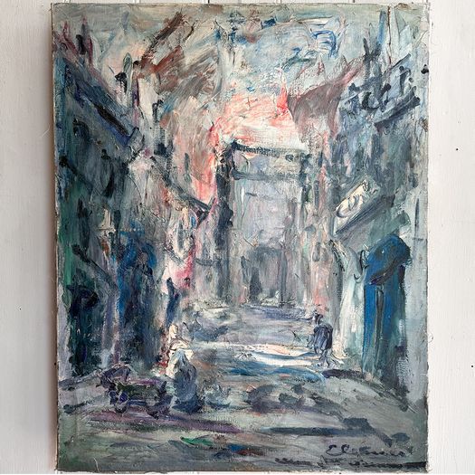 An Abstract Oil on Canvas of Porte St Martin by EV Weinmann