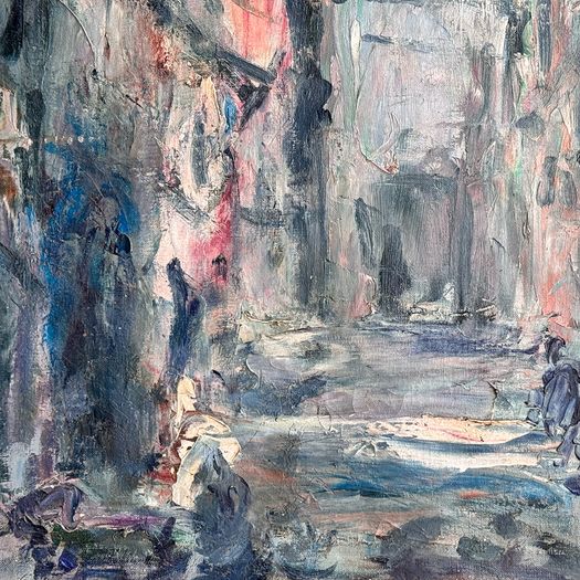 An Abstract Oil on Canvas of Porte St Martin by EV Weinmann