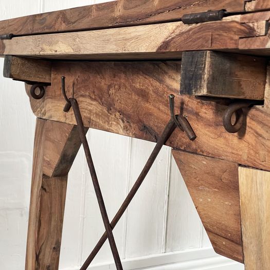 A Very Large French Applewood Artisan Made Drawer Leaf Dining Table - Seating 10-12