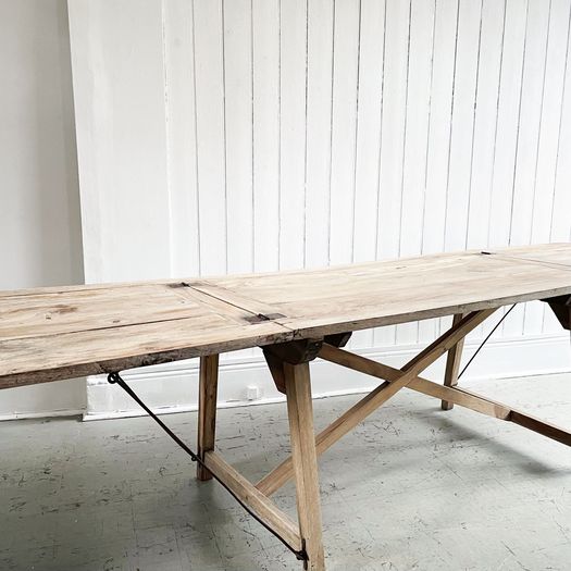 A Very Large French Applewood Artisan Made Drawer Leaf Dining Table - Seating 10-12