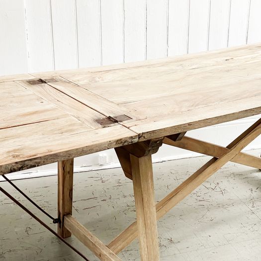 A Very Large French Applewood Artisan Made Drawer Leaf Dining Table - Seating 10-12