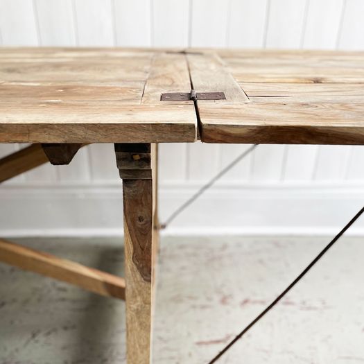 A Very Large French Applewood Artisan Made Drawer Leaf Dining Table - Seating 10-12