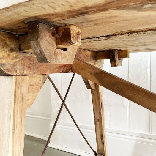 A Very Large French Applewood Artisan Made Drawer Leaf Dining Table - Seating 10-12