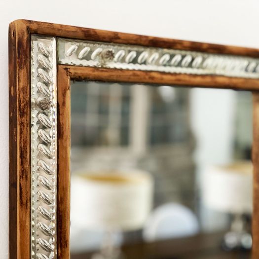 A Petite 19th C Italian Mirror With Bleached Wood & Etched Glass Surround