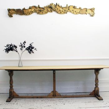 A 9' Bleached Oak Early 20th C Long Trestle Dining Table