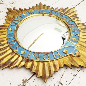 An Unusual Early 20th C Carved Gilt Wood Sunburst Convex Mirror