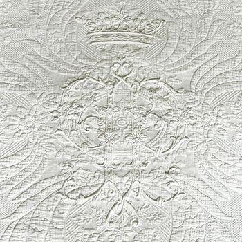 An Exceptional Monogram with Crown from Chateau Poleon on Antique French White Bedcover