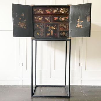 An 18th C Chinoiserie Lacquered Cabinet on Contemporary Stand