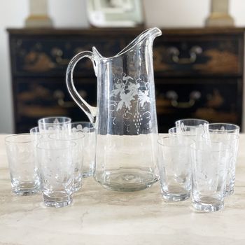 A Set of Antique French Etched Lemonade Tumblers and Jug