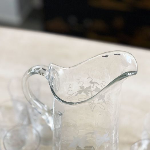 A Set of Antique French Etched Lemonade Tumblers and Jug