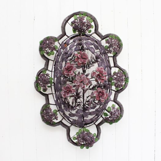 A Very Large Early 20th C Floral & Leaf Aubergine Beaded Wreath (D)
