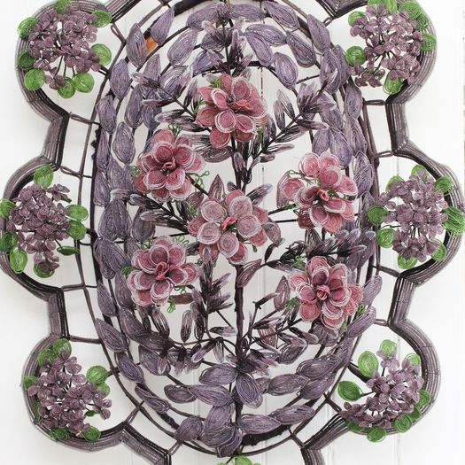 A Very Large Early 20th C Floral & Leaf Aubergine Beaded Wreath (D)