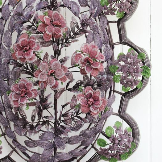 A Very Large Early 20th C Floral & Leaf Aubergine Beaded Wreath (D)