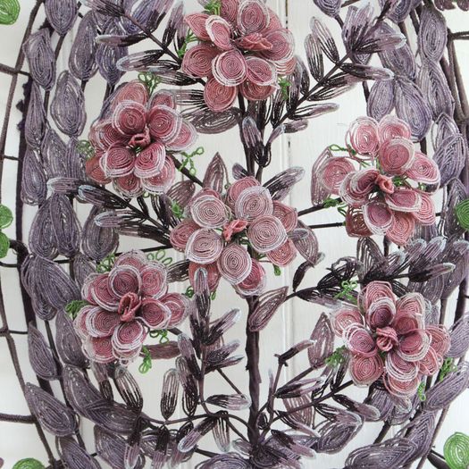 A Very Large Early 20th C Floral & Leaf Aubergine Beaded Wreath (D)