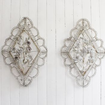 A Pair of Early 20th C Floral & Leaf White Beaded Wreaths (F)
