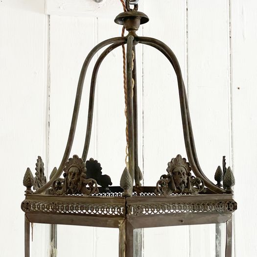 A Hexagonal 19th C French Bronze Lantern with Original Glass