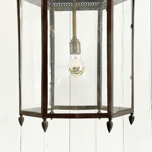 A Hexagonal 19th C French Bronze Lantern with Original Glass
