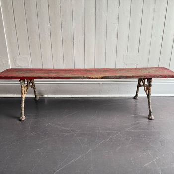 A 19th C French Cast Iron Painted Bench with Wooden Seat