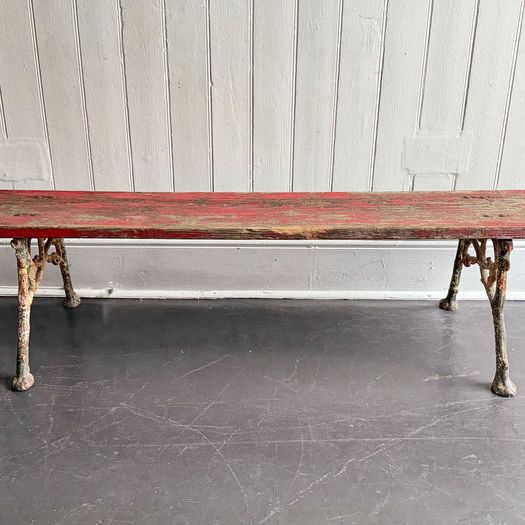 A 19th C French Cast Iron Painted Bench with Wooden Seat