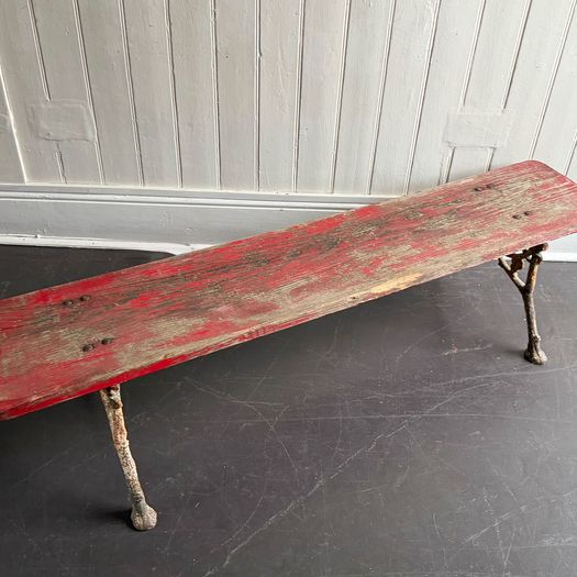 A 19th C French Cast Iron Painted Bench with Wooden Seat